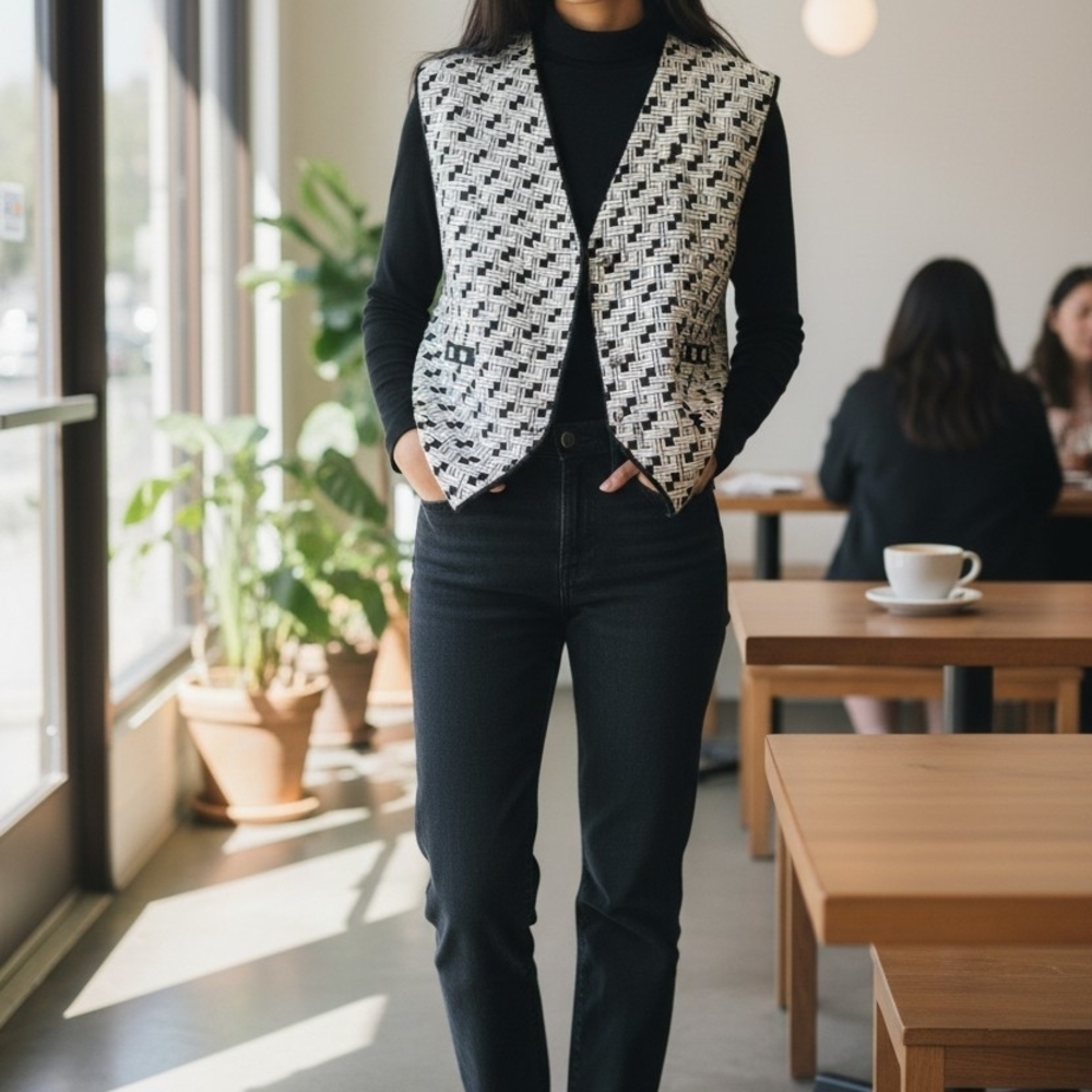 Diane Von Furstenberg Black and White Vest Size Large